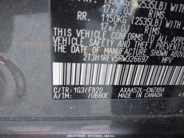 2T3H1RFV5RW326697 Toyota RAV4 LE