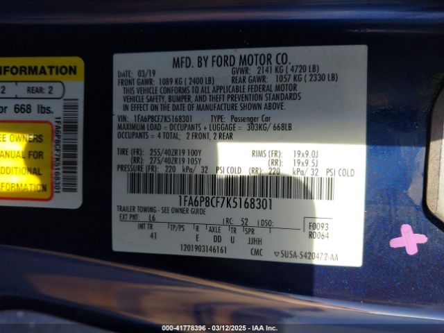 1FA6P8CF7K5168301 Ford Mustang Gt Premium