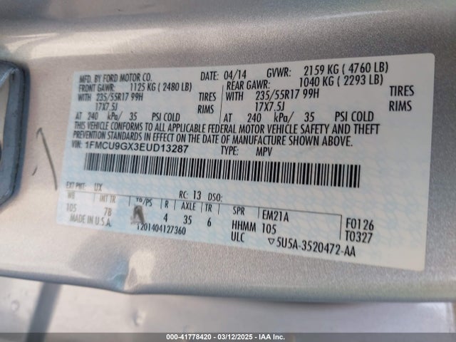 1FMCU9GX3EUD13287 Ford ESCAPE SE