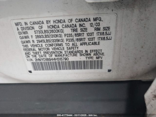 2004 ACURA MDX 2HNYD18944H515790 Photo 8
