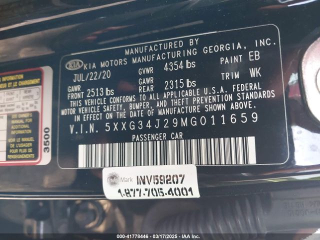 5XXG34J29MG011659 KIA t-gdi gamma ii