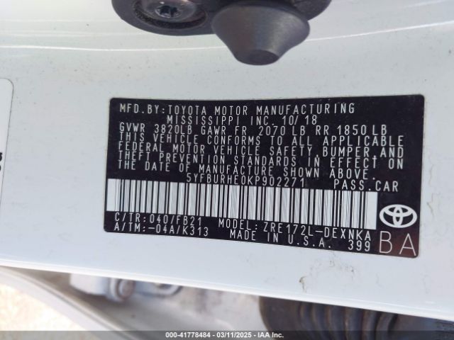 5YFBURHE0KP902271 Toyota COROLLA LE