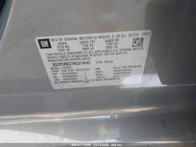 3GCPCREC7HG374643 Chevrolet Silverado 1500 1lt