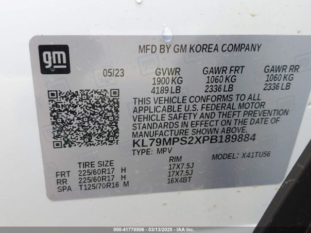 KL79MPS2XPB189884 Chevrolet Trailblazer Fwd Lt