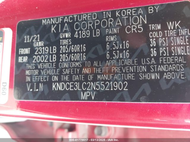 KNDCE3LC2N5521902 KIA Niro Ex Premium