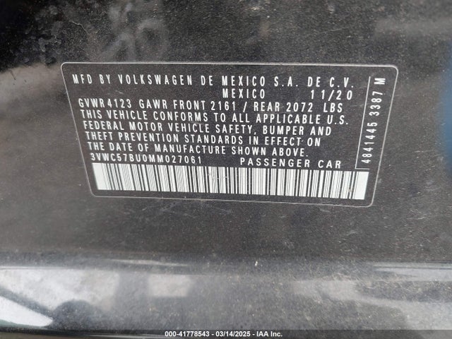 3VWC57BU0MM027061 Volkswagen Jetta 1.4t R-line/1.4t S/1.4t Se
