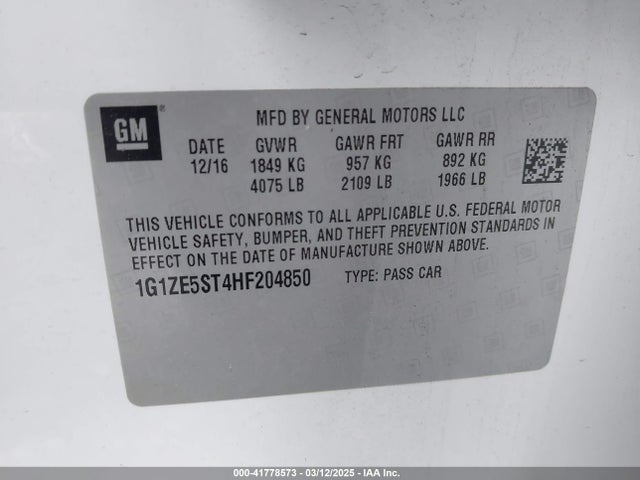 1G1ZE5ST4HF204850 Chevrolet MALIBU 1LT
