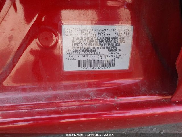 3N1CN7AP2FL933190 Nissan Versa 1.6 Sl