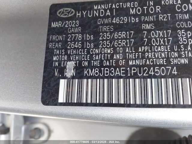 KM8JB3AE1PU245074 Hyundai TUCSON SEL