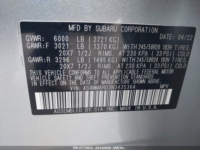 4S4WMARD3N3435364 Subaru Ascent Touring