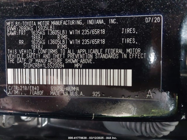 5TDHZRBH1LS520094 Toyota Highlander Xle