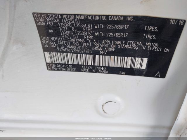 2T3WFREV3HW324973 Toyota Rav4 Xle