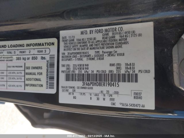 3FA6P0HD8ER190415 Ford FUSION SE
