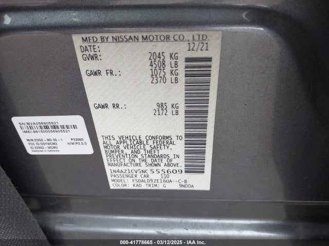 1N4AZ1CV5NC555609 Nissan Leaf Sv 40 Kwh
