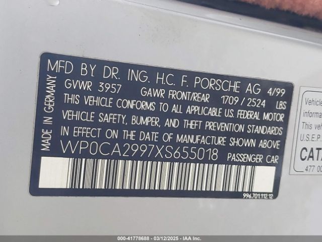 1999 PORSCHE 911 WP0CA2997XS655018 Photo 8