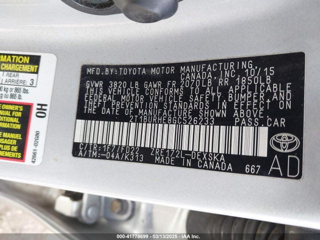 2T1BURHE8GC526233 Toyota Corolla S Plus