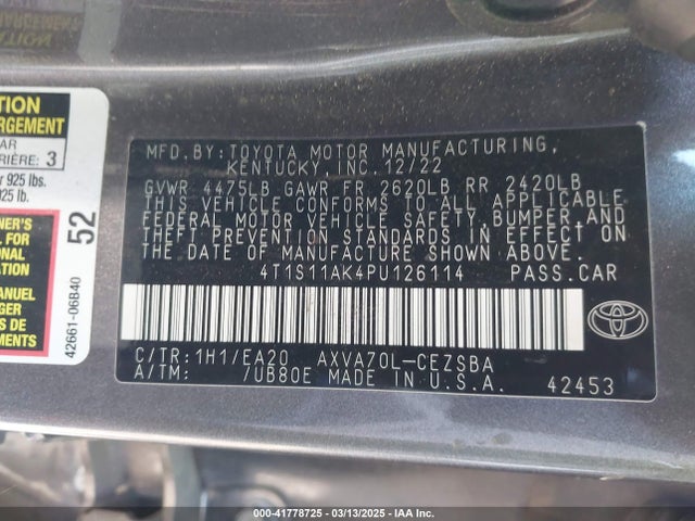 4T1S11AK4PU126114 Toyota CAMRY SE