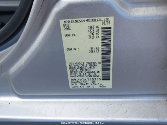 1N4BL4EV2LC135355 Nissan Altima Sl Fwd
