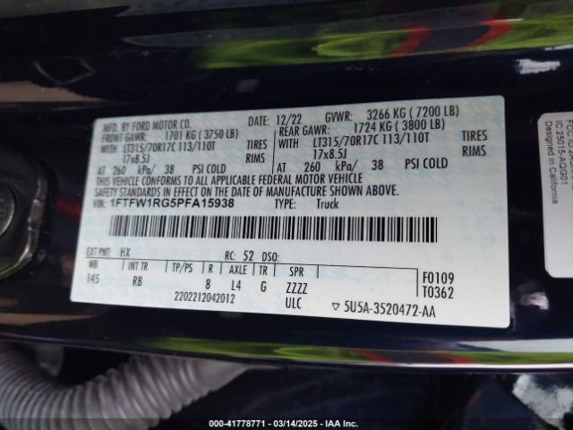 1FTFW1RG5PFA15938 Ford F-150 Raptor