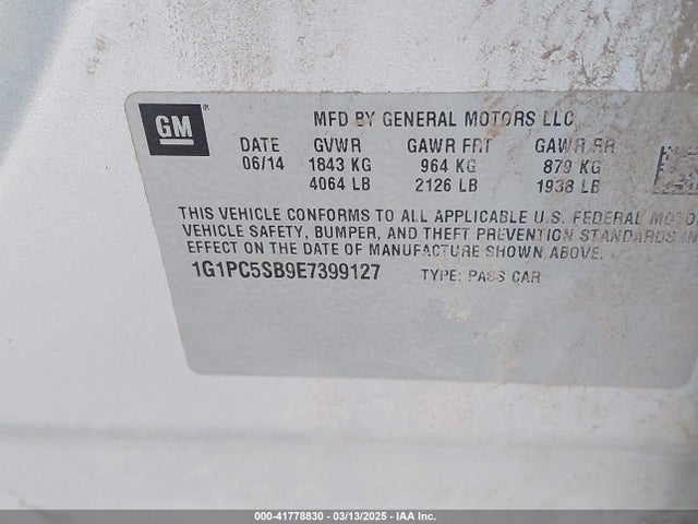 1G1PC5SB9E7399127 Chevrolet Cruze 1lt Auto