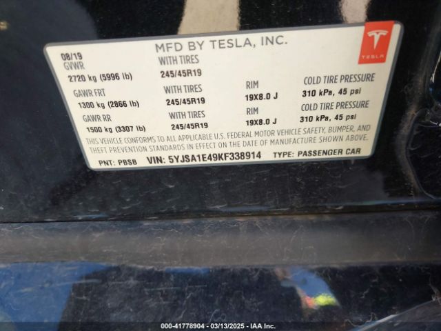 5YJSA1E49KF338914 Tesla Model S 100d/long Range/p100d/performance