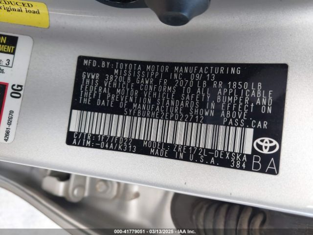 5YFBURHE2EP022712 Toyota Corolla S