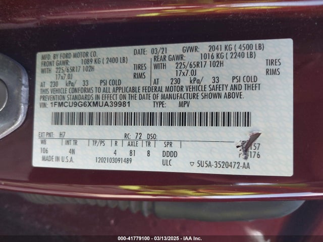 1FMCU9G6XMUA39981 Ford ESCAPE SE