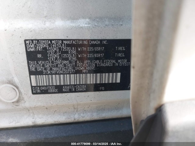 2T3K1RFV0NC207277 Toyota RAV4 LE