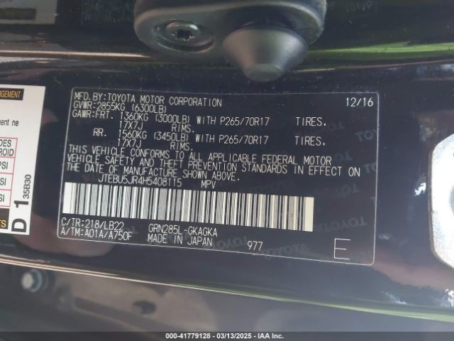 JTEBU5JR4H5408115 Toyota 4runner Sr5 Premium