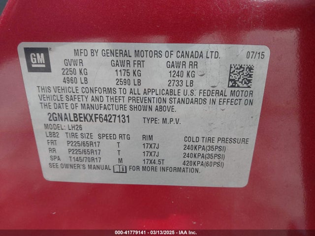 2GNALBEKXF6427131 Chevrolet EQUINOX 1LT