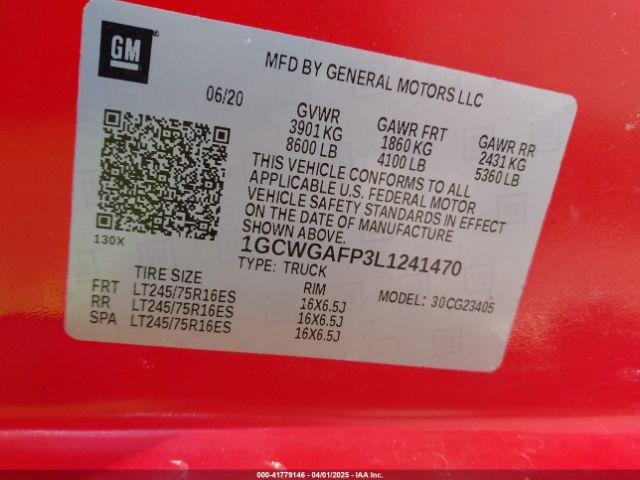 1GCWGAFP3L1241470 Chevrolet Express Cargo Rwd 2500 Regular Wheelbase Wt