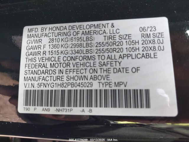 5FNYG1H82PB045029 Honda Pilot Awd Elite