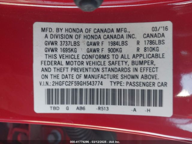 2HGFC2F59GH543774 Honda Civic Lx