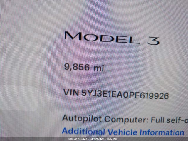 5YJ3E1EA0PF619926 Tesla Model 3 Rear-wheel Drive