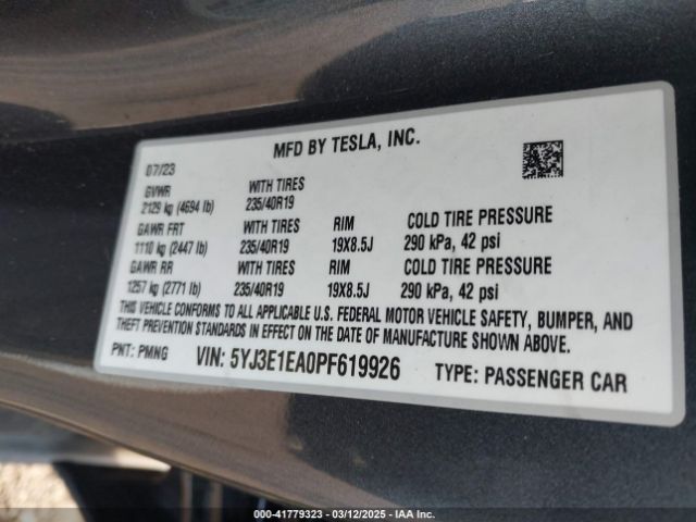 5YJ3E1EA0PF619926 Tesla Model 3 Rear-wheel Drive