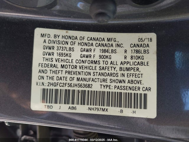 2HGFC2F56JH563682 Honda Civic Lx