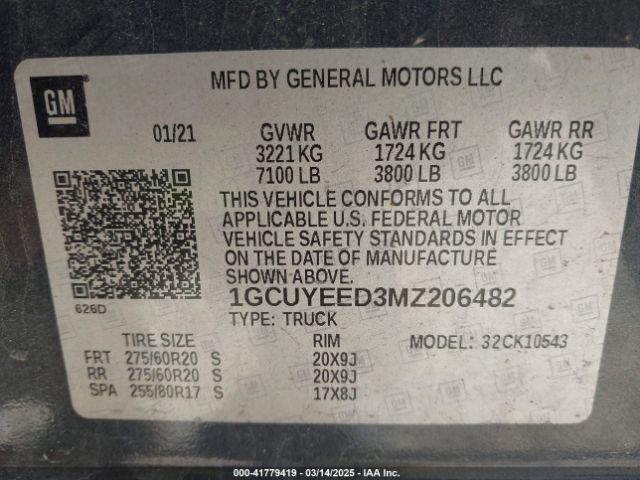 1GCUYEED3MZ206482 Chevrolet Silverado 1500 4wd  Short Bed Rst