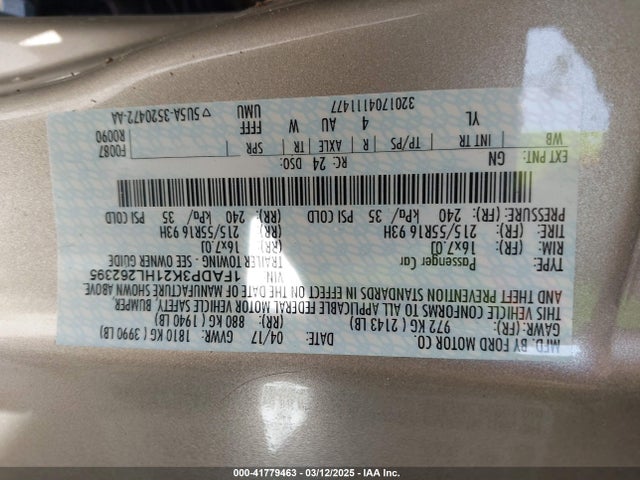 1FADP3K21HL262395 Ford FOCUS SE