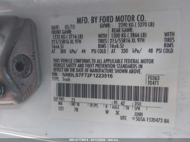 NM0LS7F72F1223516 Ford Transit Connect Xlt