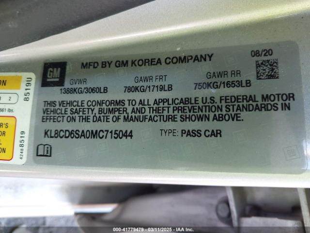 KL8CD6SA0MC715044 Chevrolet Spark Fwd 1lt Automatic