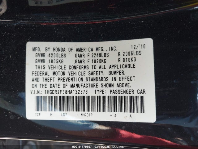 1HGCR2F38HA122578 Honda ACCORD LX