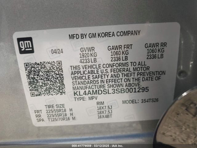 KL4AMDSL3SB001295 Buick Encore Gx Sport Touring Fwd