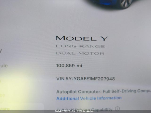 5YJYGAEE1MF207948 Tesla Model Y Long Range Dual Motor All-wheel Drive