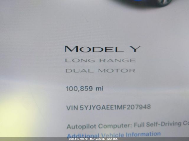 5YJYGAEE1MF207948 Tesla Model Y Long Range Dual Motor All-wheel Drive
