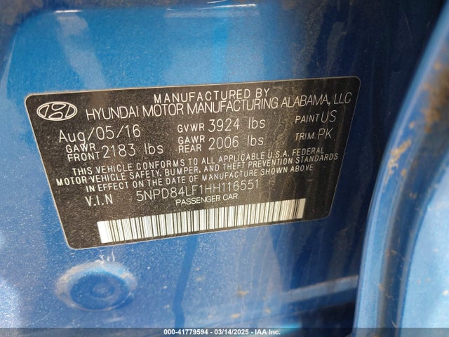 5NPD84LF1HH116551 Hyundai ELANTRA SE