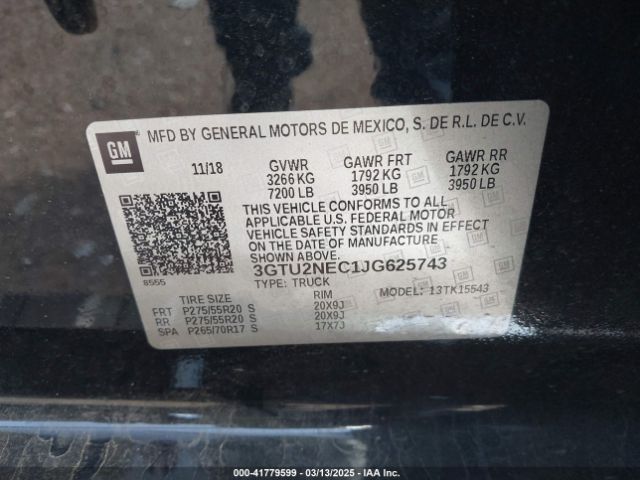 3GTU2NEC1JG625743 GMC Sierra 1500 Slt