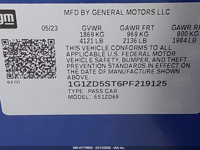 1G1ZD5ST6PF219125 Chevrolet Malibu Fwd 1lt