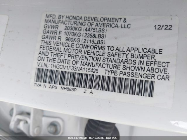 1HGCV1F33NA115426 Honda Accord Sport