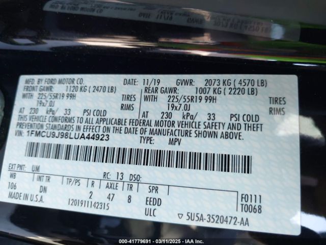 1FMCU9J98LUA44923 Ford Escape Titanium