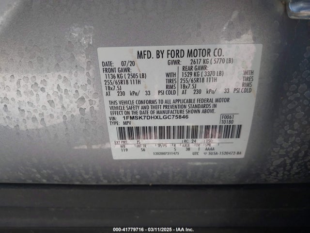 1FMSK7DHXLGC75846 Ford EXPLORER XLT